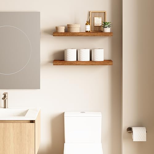 Ballucci Floating Shelf, 2-Pack 24" Rustic Brown Floating Shelves for Wall, Wood Wall Shelf for Home Décor, Floating Shelves for Bathroom, Living Room, Bedroom, 8" Deep Wall Shelves