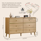 Chrangmay 6 Drawer Dresser,47.24" Wide Mid Century Chest of Drawers,Wooden Bedroom Drawer Dresser with 9 Storage Drawers for Bedroom,Living Room,with Anti-Tipping Device,Oak
