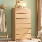 55.6” Tall Dresser with 6 Drawers, Natural Dresser & Chest of Drawers, Wooden Dresser for Bedroom, Living Room, Hallway, Wood Drawer Organizer, Front Curved & Handleless Design