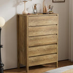 Furniway 45" Tall 5 Drawer Wood Dresser for Bedroom with Legs, Natural Oak