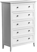 Karl home White Farmhouse 5 Drawers Tall Dresser, Bedroom Storage Chest