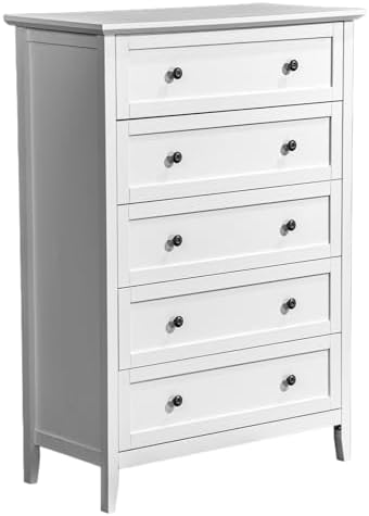 Karl home White Farmhouse 5 Drawers Tall Dresser, Bedroom Storage Chest