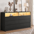 Gyfimoie Black 6-Drawer Dresser for Bedroom w/Power Outlet and LED Light