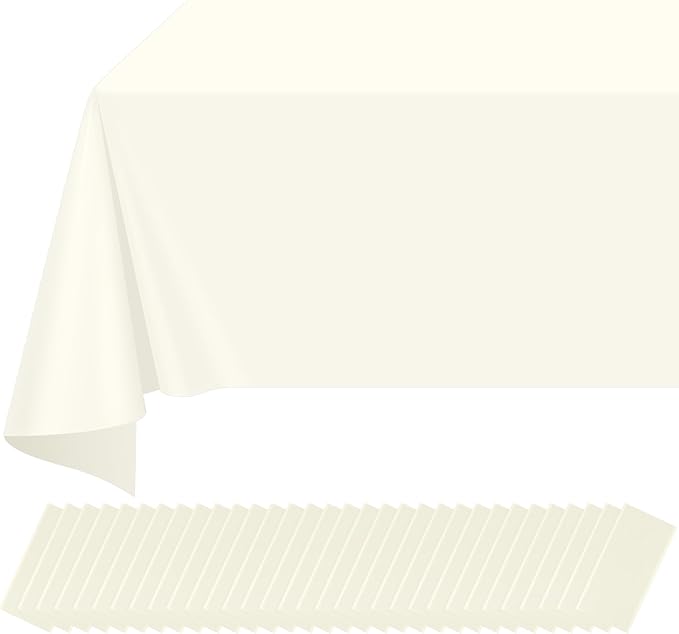 32 Pack Beige Plastic Tablecloth for Rectangle Tables, Premium Decorative Ivory Disposable Table Cloths for Parties, Rectangle Cream Party Table Cover for Birthday Wedding Baby Shower, 54x108 Inch
