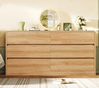 TEENFON 55" Dresser for Bedroom with 6 Drawers, Dressers & Chests of Drawers with Curved Profile Design, 6 Drawer Dresser, Bedroom Dressers, Wood Dressers for Bedroom, Hallway, Natural