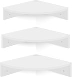 Homode Floating Corner Shelves, Set of 3 Wood Corner Wall Shelves with Wire Hole, 12 Inch Deep Hanging Corner Display Shelf for Living Room, Kitchen, Bedroom, White