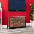 Rustic Brown Dresser for Bedroom, Wide Wood Dressers Furniture with 6 Wooden Drawer and Metal Frame, TV Stand with Deep Drawer (Rustic Brown)