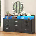 Bigbiglife 9 Drawer Dresser with Built in Power Outlet and LED Light, Modern Chest of Drawers for Bedroom, Triple Wide Drawer Organizer Cabinet for Living Room, Entryway, Hallway, Black