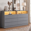 Gyfimoie Grey 6-Drawer Dresser for Bedroom w/Power Outlet and LED Light