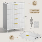 Wood Tall 5 Drawers Dresser, 27.6" W Fluted Modern Dressers for Bedroom