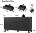 Xixini Fluted Dresser with 7 Drawers, 58" Wide Wood Chest of Drawers with Metal Handle, Wooden Dresser TV Stand, Modern Closet Clothes Storage Organizer for Bedroom, Living Room, Hallway, Solid Black