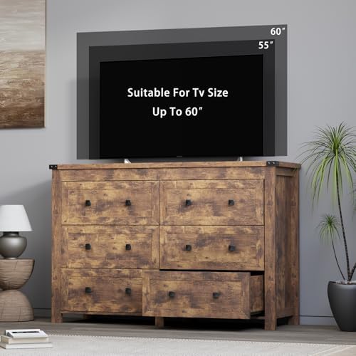 Wodeer 6 Drawer Dresser for Bedroom, Brown Modern Dressers & Chests of Drawers with Metal Handles, Closet Storage Dresser, Storage Cabinet and Organizer with Drawers