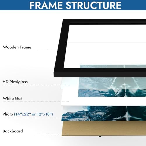 Hongkee 14x22 Picture Frame Set of 4, 14 x 22 Black Wood Style(Mat 12x18)