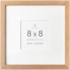 8x8 Picture Frame, Solid Oak Wood 8x8 photo Frame with Mat to 4x4