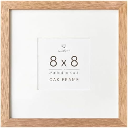 8x8 Picture Frame, Solid Oak Wood 8x8 photo Frame with Mat to 4x4