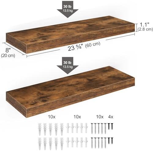 Ballucci Floating Shelf, 2-Pack 24" Rustic Brown Floating Shelves for Wall, Wood Wall Shelf for Home Décor, Floating Shelves for Bathroom, Living Room, Bedroom, 8" Deep Wall Shelves