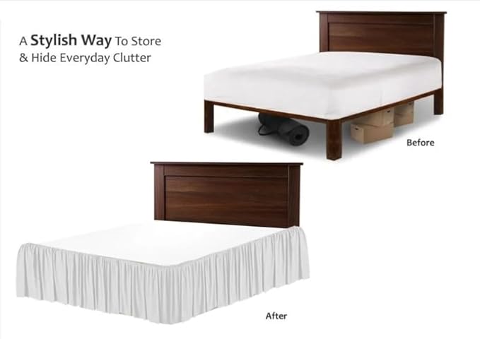 SlumberWell Queen Bed Skirt with Split Corners, Soft Microfiber, 21 Inch Drop, Ivory Solid, Elegant Ruffled Design