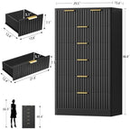 TEENOFN Fluted Dresser for Bedroom with 7 Drawers, 48" Tall Modern Chest of Drawers with Metal Handle, Wooden Dresser TV Stand, Wood Closet Clothes Storage Organizer for Living Room, Hallway, Black
