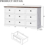 Farmhouse 9 Drawers Dresser Chests for Bedroom, White 9 Drawers TV Stand