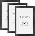 puthiac 8x12 Solid Oak Wood Picture Frames, Black, 3 Pack