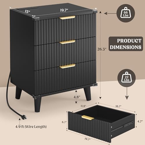 Modern Dresser and Nightstand Sets 3-Piece, 2 Nightstands 6-Drawer Dresser