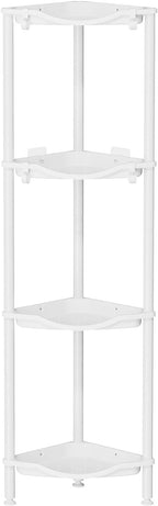 Lifewit Floor Standing Shower Caddy Corner, 4 Tier Plastic Shower Stand Rack with Adjustable Feet and Hooks, Rustproof Bathroom Shelf Organizer, White, 34 x 24 x 107 cm/13 x 9.5 x 42 inch