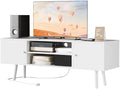 Cozy Castle TV Stand for 48-55 Inch TV, Mid Century Modern Entertainment Center with Storage Cabinet, TV Media Console with Charging Station for Living Room (White, 42.5" W x 15.7" D x 19.7" H)