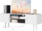 Cozy Castle TV Stand for 48-55 Inch TV, Mid Century Modern Entertainment Center with Storage Cabinet, TV Media Console with Charging Station for Living Room (White, 42.5" W x 15.7" D x 19.7" H)