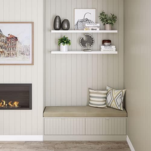 Ballucci Floating Shelves for Wall, 48" Wood Wall Shelf Set of 2, with Invisible Brackets for Bathroom, Living Room, Bedroom, Kitchen, Nursery, 8" Deep, White