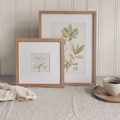 8x8 Picture Frame, Solid Oak Wood 8x8 photo Frame with Mat to 4x4