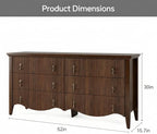 FUSUNBAO 6-Drawer Fluted Dresser, 52" Wide Double Chest of Drawers,Walnut