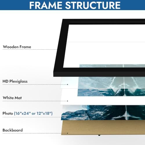 Hongkee 16x24 Frame Set of 4, 16 x 24 Black Wood Style(Mat 12x18)