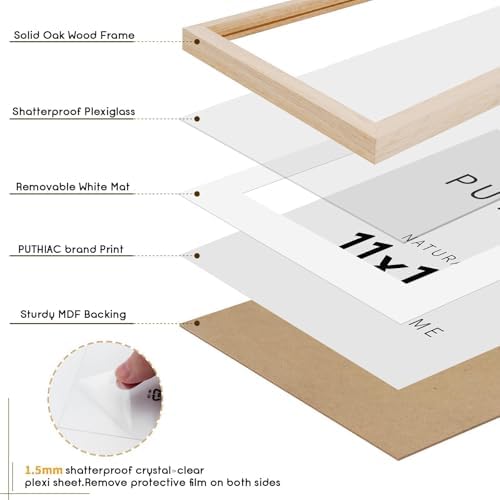 puthiac 11x17 Solid Oak Wood Picture Frames, Natural Oak, 3 Pack