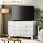 Wodeer 6 Drawer Fluted Dresser for Bedroom, Mid Century Modern Dresser with 6 Drawers, Dressers & Chests of Drawers with Metal Handle, TV Stand & Storage Organizer for Entryway, Hallway, White