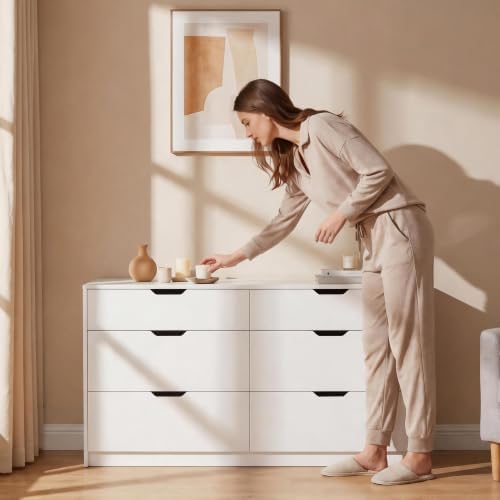 YESHOMY Dresser for Bedroom, 47.2" Modern Wood Chest with 6 Drawers, White
