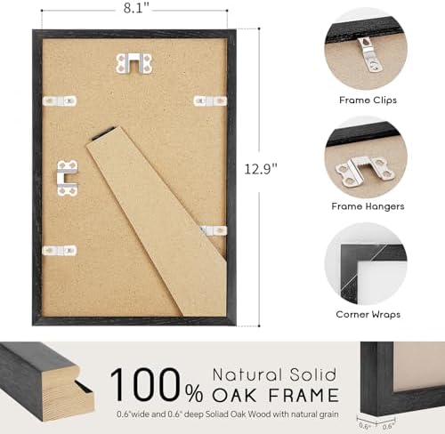 puthiac 8x12 Solid Oak Wood Picture Frames, Black, 3 Pack