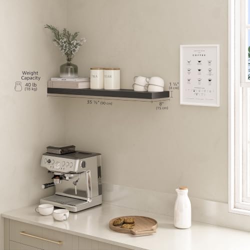 Ballucci Floating Shelf, 36" Wood Wall Shelf with Invisible Brackets for Bathroom, Living Room, Bedroom, Kitchen, Nursery, 8" Deep, Black