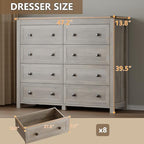 BORNOON Tall 8-Drawer Dresser, Modern Wooden Storage Chest of Drawers, Dresser TV Stand, Wood Drawer Organizer with Metal Handles for Bedroom, Living Room, Hallway