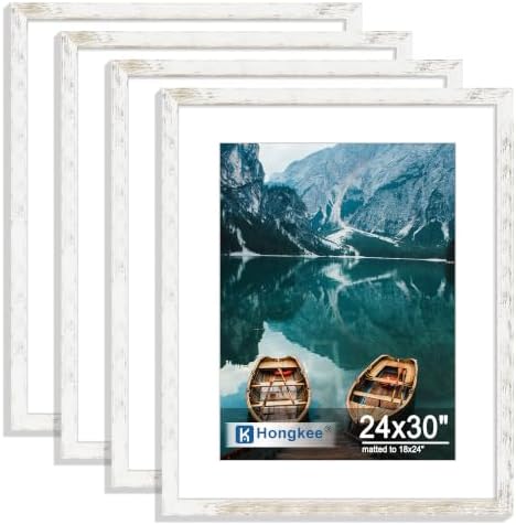 Hongkee 24x30 Frame Set of 4, 24 x 30 Distressed White Wood(Mat 18x24)