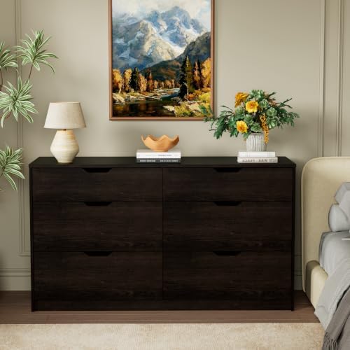 YESHOMY Dresser for Bedroom, 47.2" Modern Wood Chest with 6 Drawers