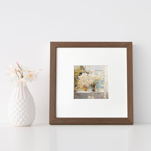 8x8 Picture Frames, Solid Oak Wood 8x8 photo Frame with Mat to 4x4
