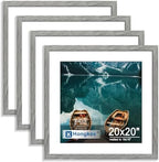 Hongkee 20x20 Frame Set of 4, 20 x 20 Grey Wood Style(Mat 16x16)