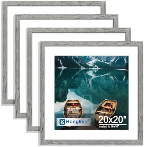 Hongkee 20x20 Frame Set of 4, 20 x 20 Grey Wood Style(Mat 16x16)