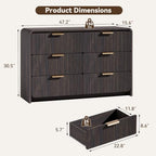 47" Fluted 6 Drawer Dresser for Bedroom, Living Room, Entryway Black Walnut