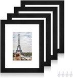 Hongkee 8x10 Picture Frame Set of 4, Made of Real Glass and Rustic Black Wooden Frame, 8 by 10 Photo for Wall or Tabletop - Display Picture 5x7 with Mat or 8x10 Without Mat