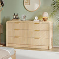 Decofy 55" W Fluted 6-Drawer Dresser for Bedroom,Natural Oak