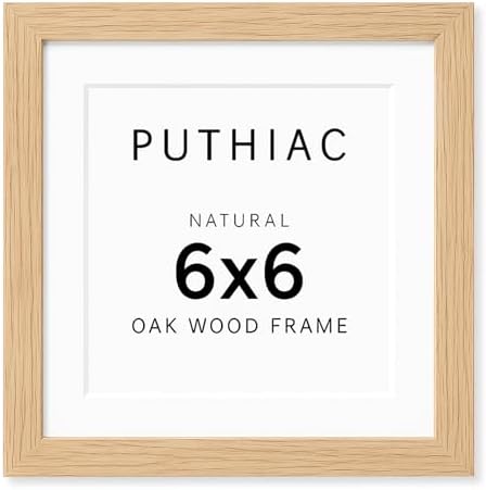 puthiac 6x6 Solid Oak Wood Picture Frame with 4x4 Mat, Natural Oak, 1 Pack