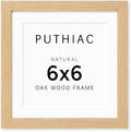 puthiac 6x6 Solid Oak Wood Picture Frame with 4x4 Mat, Natural Oak, 1 Pack