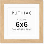 puthiac 6x6 Solid Oak Wood Picture Frame with 4x4 Mat, Natural Oak, 1 Pack