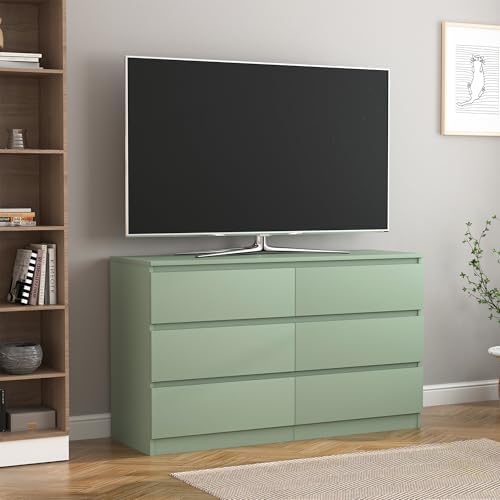 VERYKE Green 6 Drawer Dresser for Bedroom,Chest of Drawers with No-Handle Design for Closet,Modern Wood Dresser Bedroom Storage Furniture